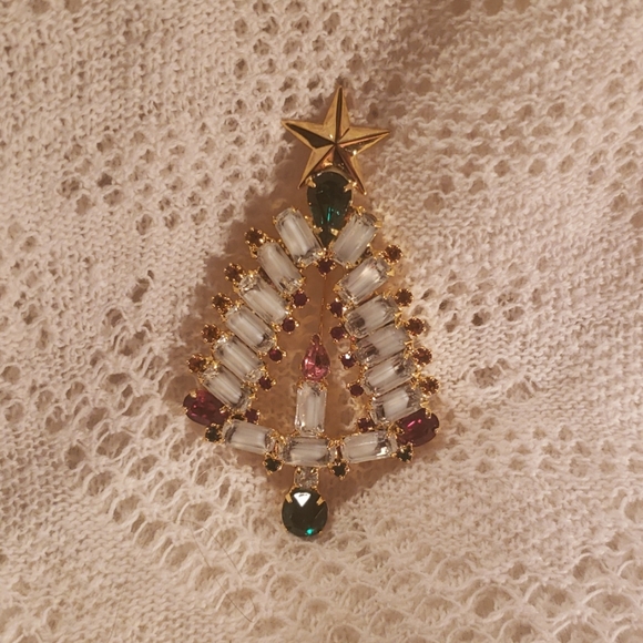 Gold plated christmas tree brooch - Picture 1 of 3